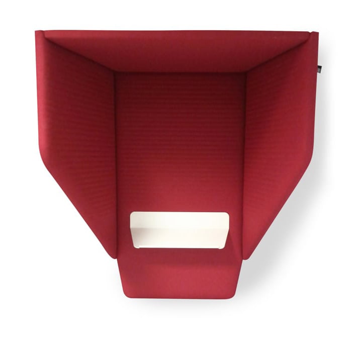 Haworth Buzzihood Screen in red color with white shelf