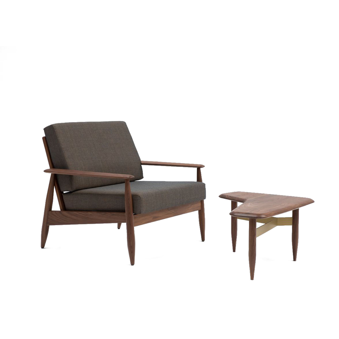 Haworth Buzzi Nordic ST100 lounge chair with laptop table in olive green and wood in a side view