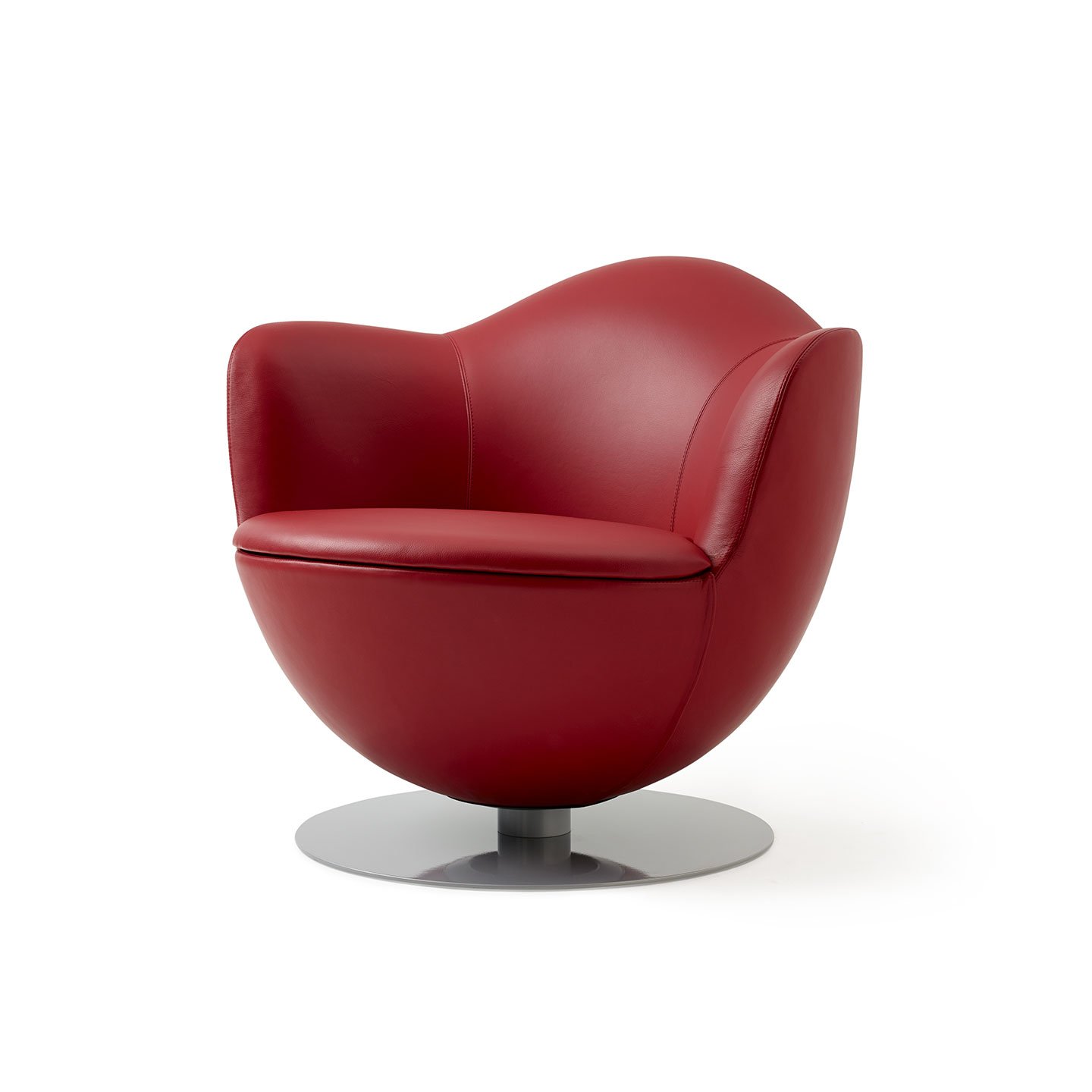 Haworth Dalia lounge chair in red leather and round metal  base