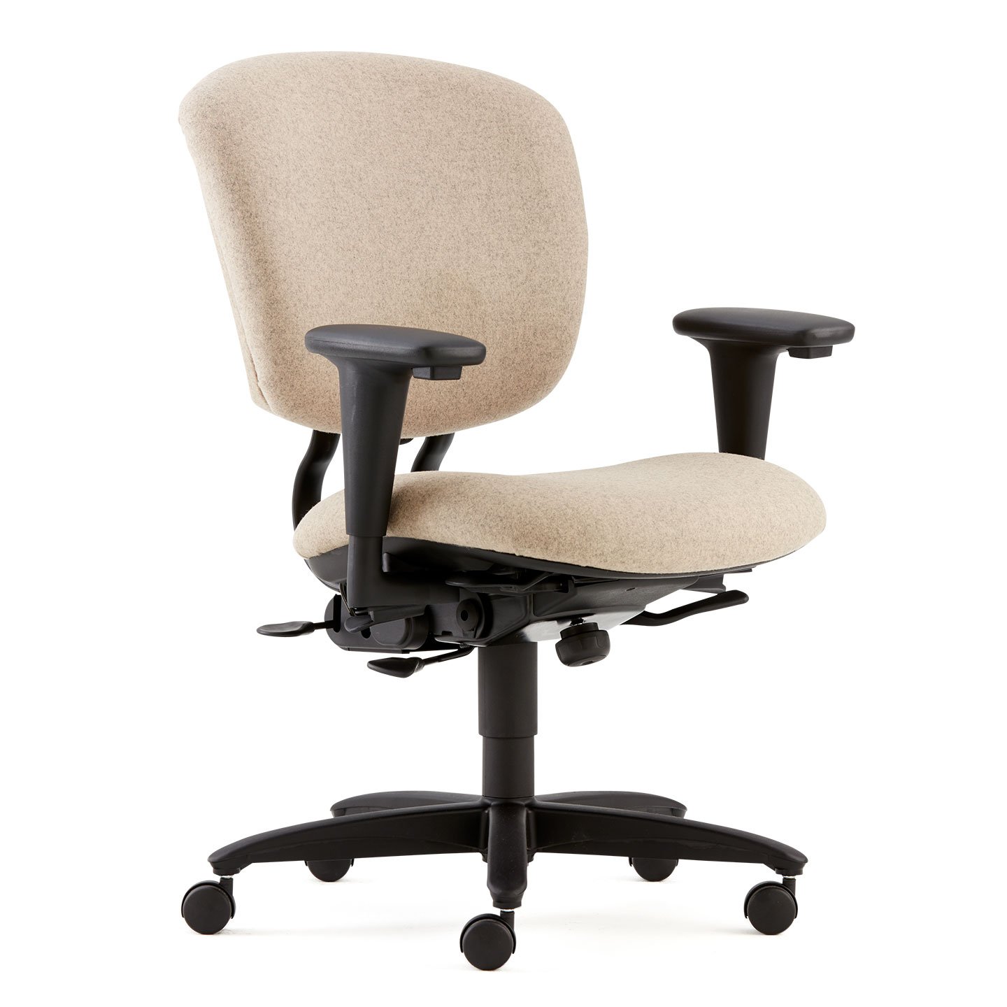 Haworth Improv H E Desk chair in beige upholstery at an angle