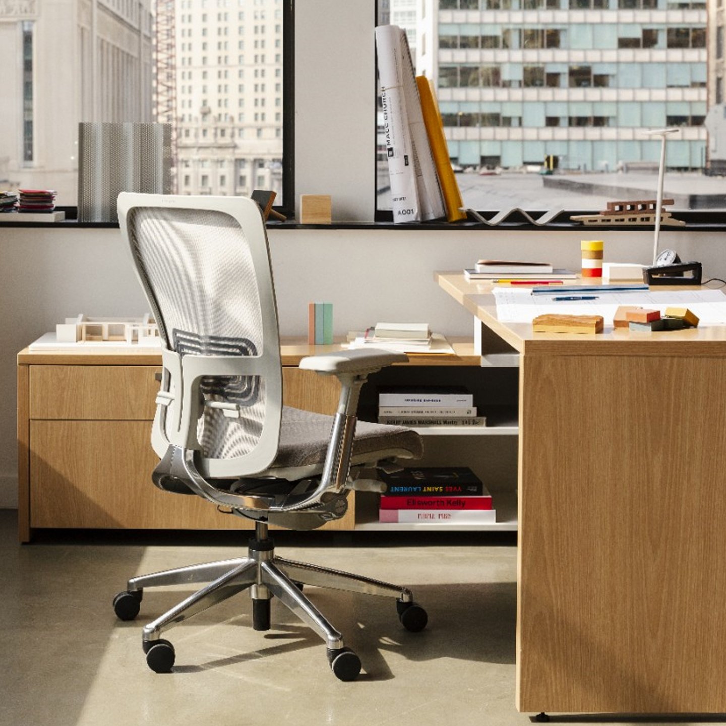 A Series storage with Gray Zody Office Chair at individual workstation