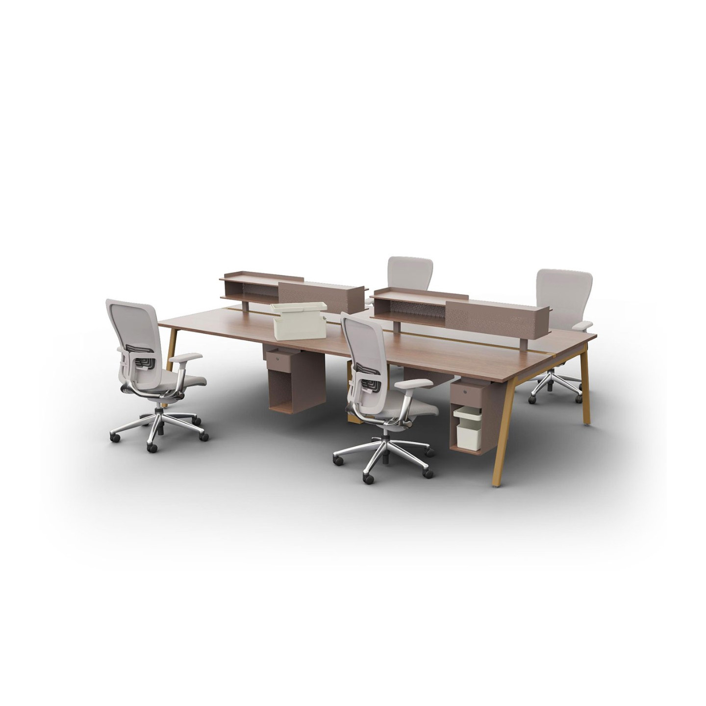 Active Components with four individual workspace with Zody chairs in gray.
