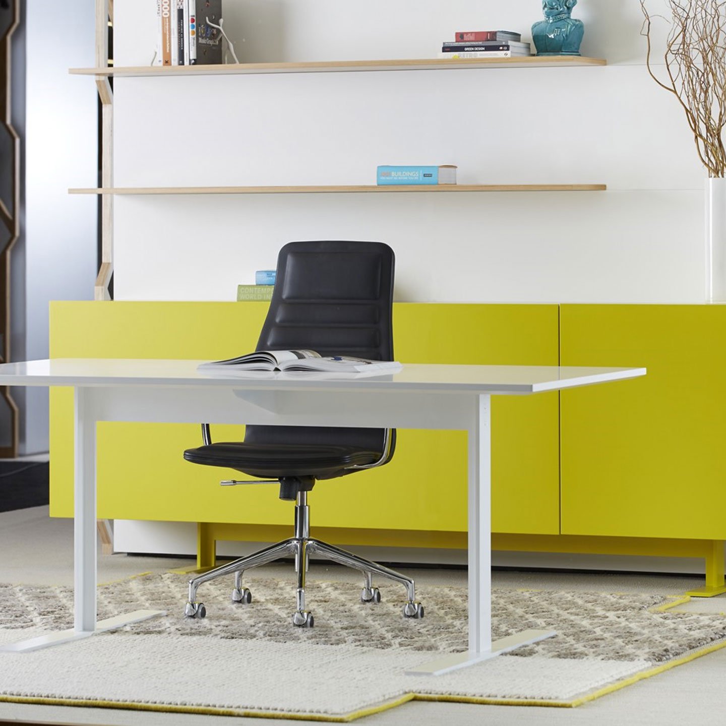 Luxor Credenza in yellow in private office with Lotus Executive. 