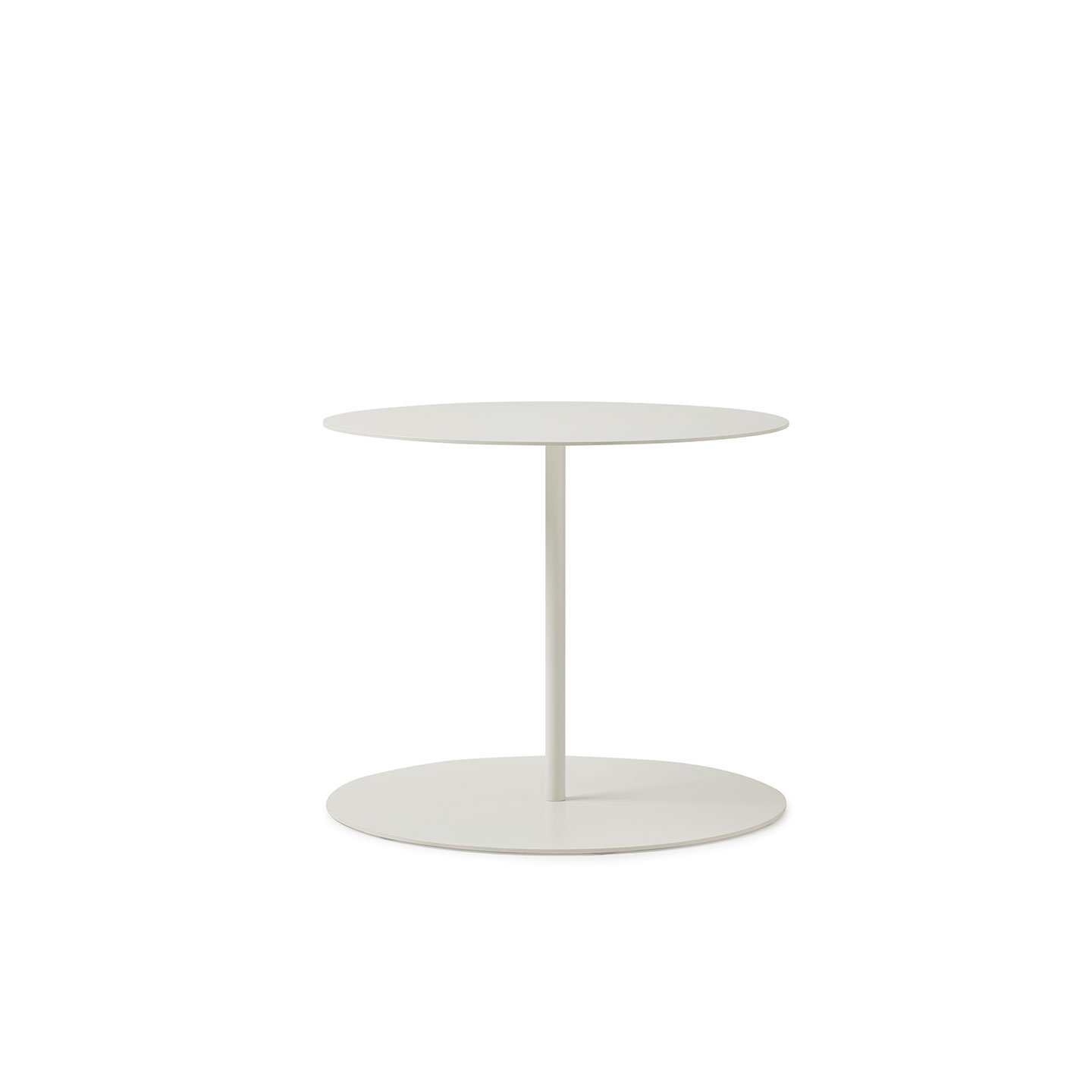 Haworth gong table with circular base and top in white
