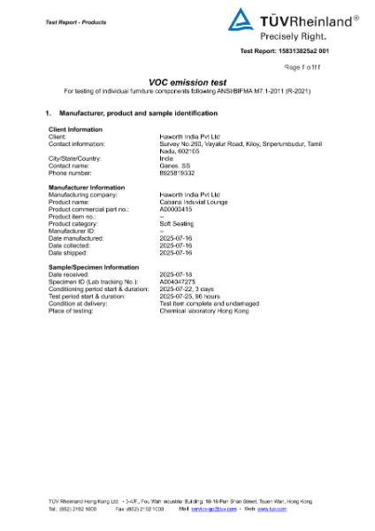 Cabana Lounge India- Indoor advantage Gold test report | ファイルの詳細 | Haworth