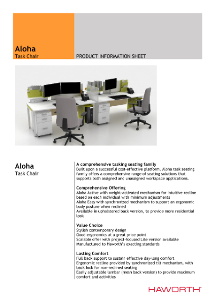 Aloha Active Product Sheet | ファイルの詳細 | Haworth