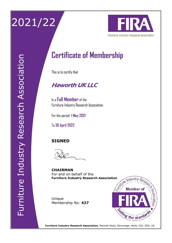 Zertifikat FIRA Mitgliedschaft Haworth UK | Datei-Details | Haworth