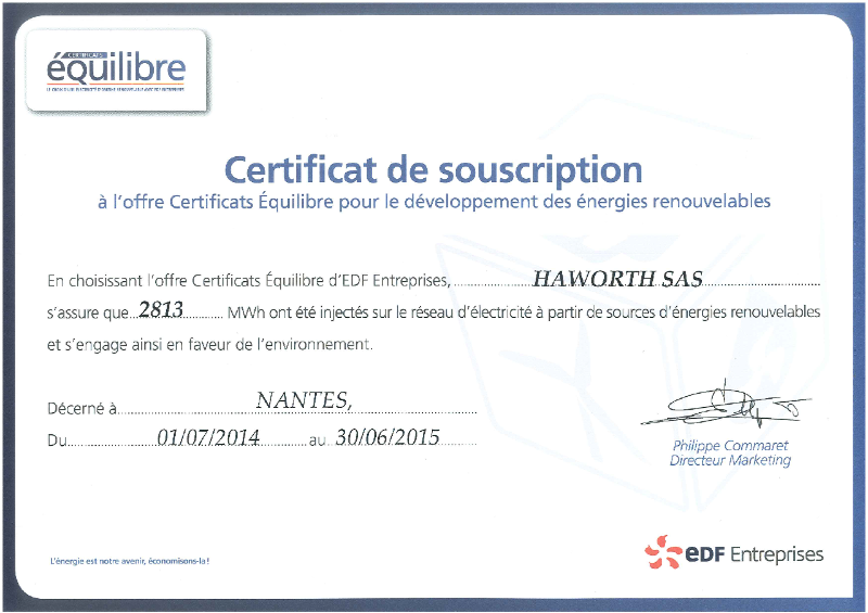 Haworth France certificate - EDF electricity | File details | Haworth