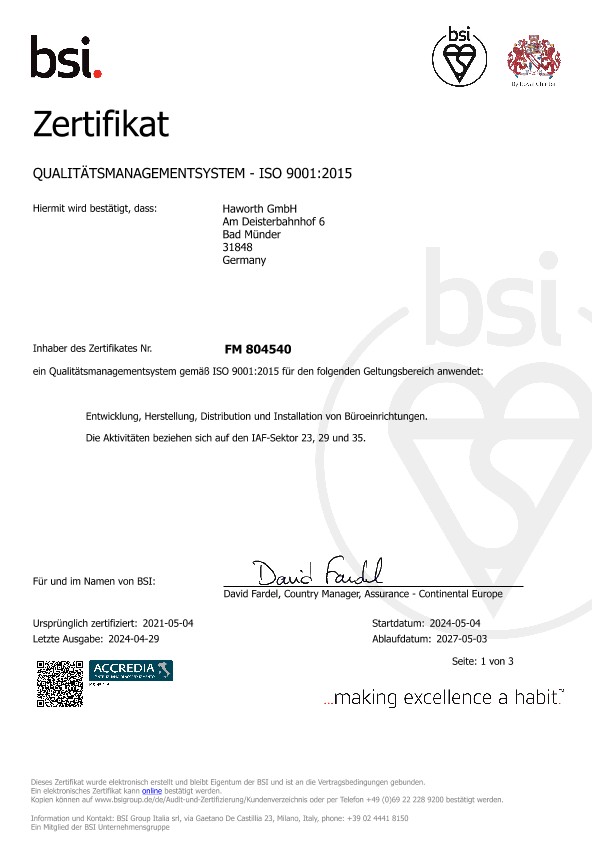 [DE] Haworth Europe - ISO 9001:2015 Zertifikat | Datei-Details | Haworth