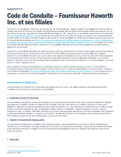 Code de Conduite – Fournisseur | Détails du fichier | Haworth