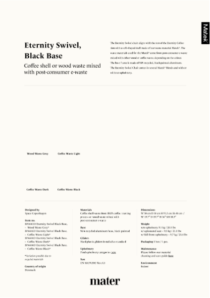 Mater Eternity Swivel Product Sheet - Black Base | Details Page | Haworth