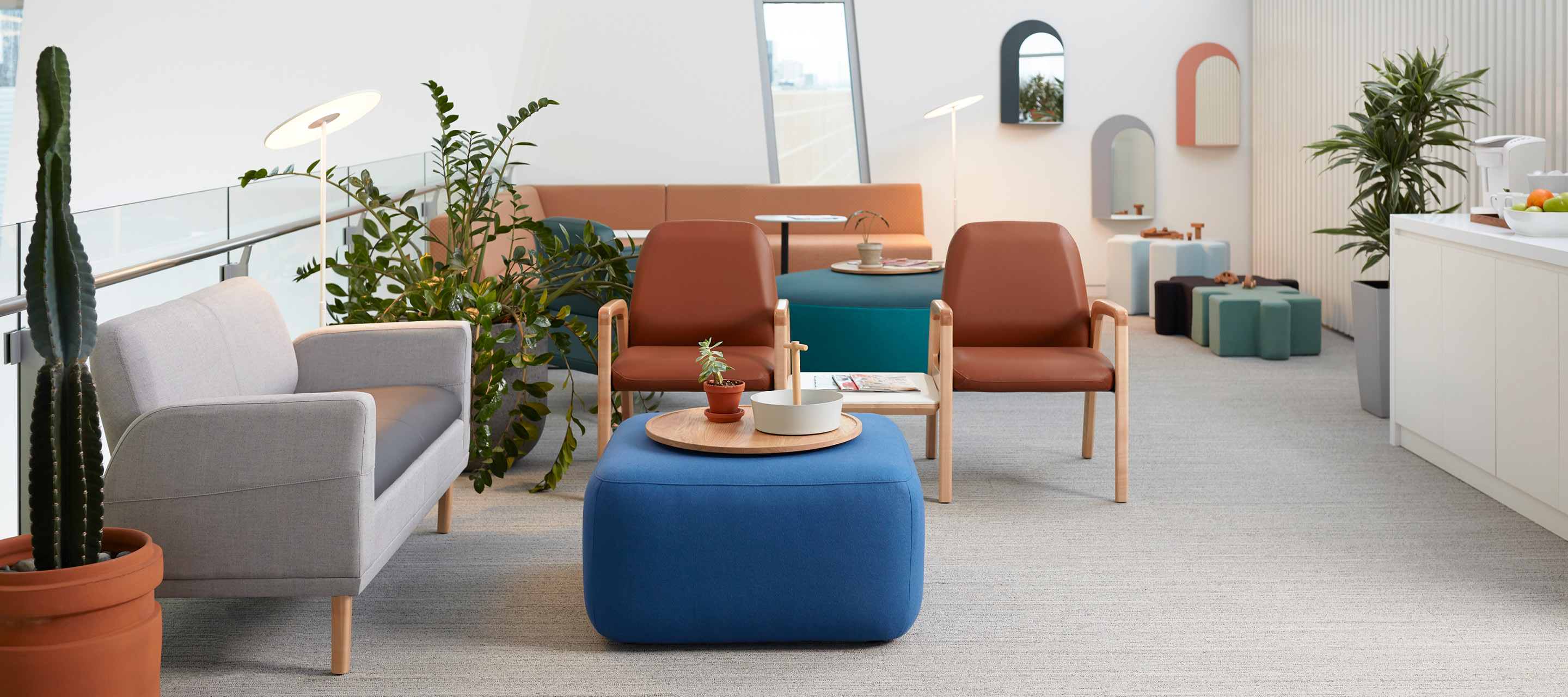 Haworth Atwell and Buzzi Poufs in a healthcare waiting area