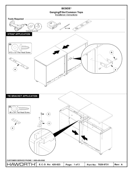 Beside - Ganging/Filler/Common Tops - Installation | Details Page | Haworth