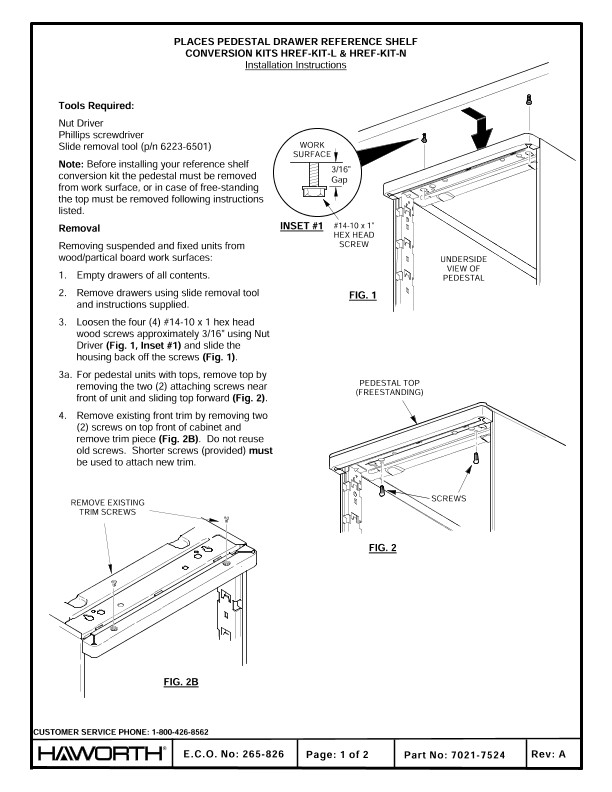Installation Reference Table PLACES - Pedestal Drawer Reference Shelf Conversion Kit - Installation ...