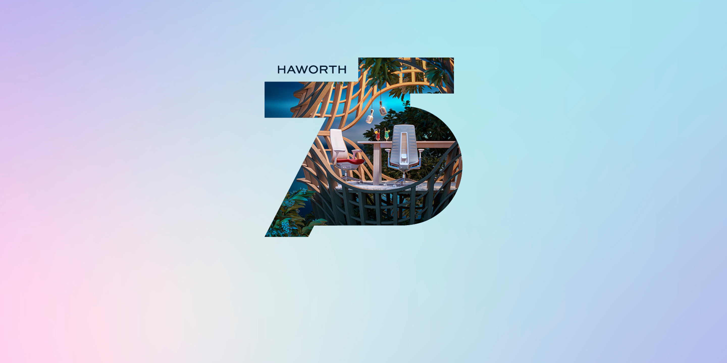 Haworth 75th anniversary logo featuring Fern chairs