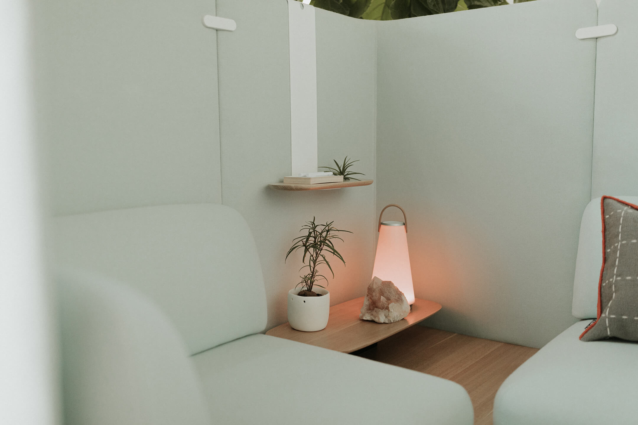 Haworth Pablo Pardo Designer desk lamp in private office couch space