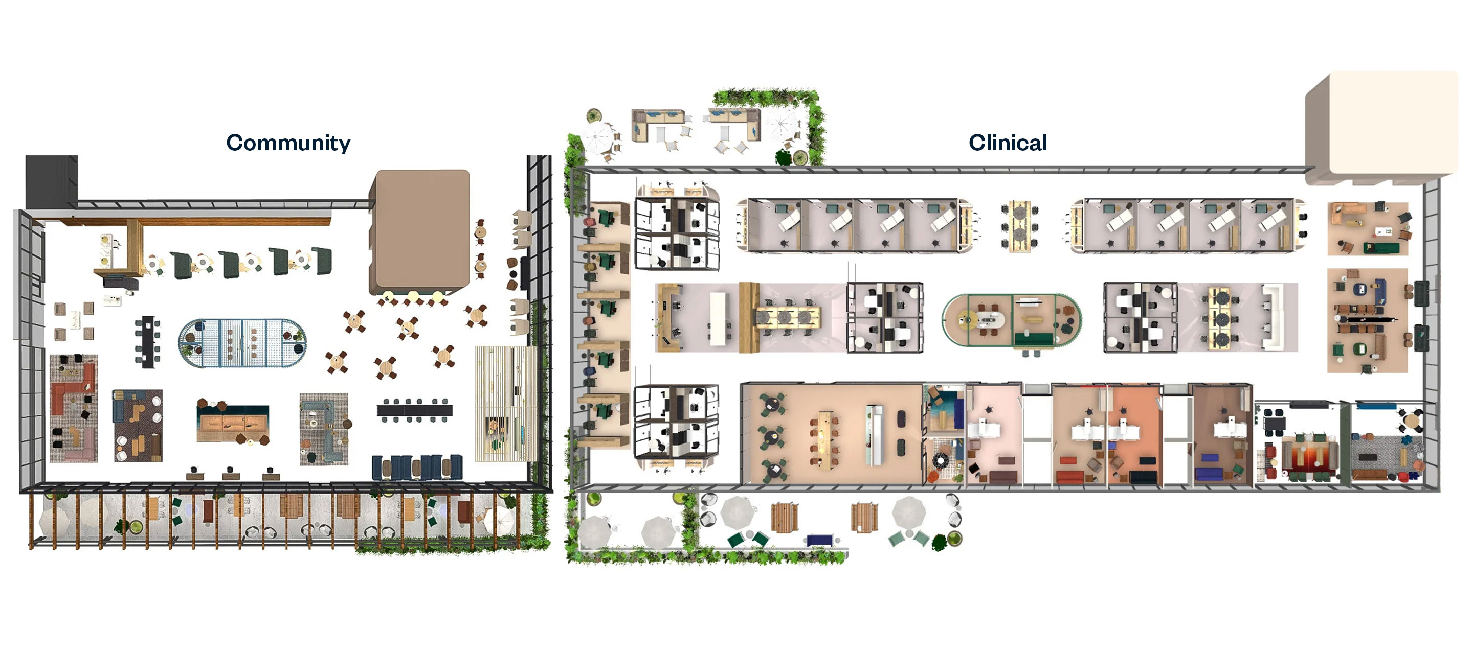 Floorplan of an office with Haworth furniture