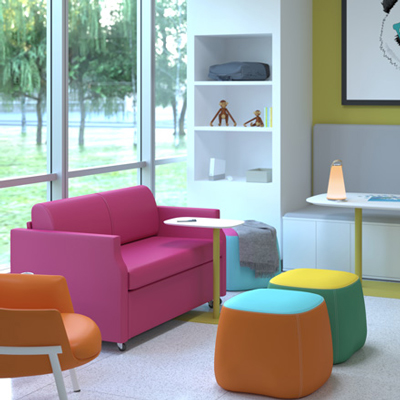 Hawroth Openest Chick Pouf in multiple colors in a casual space