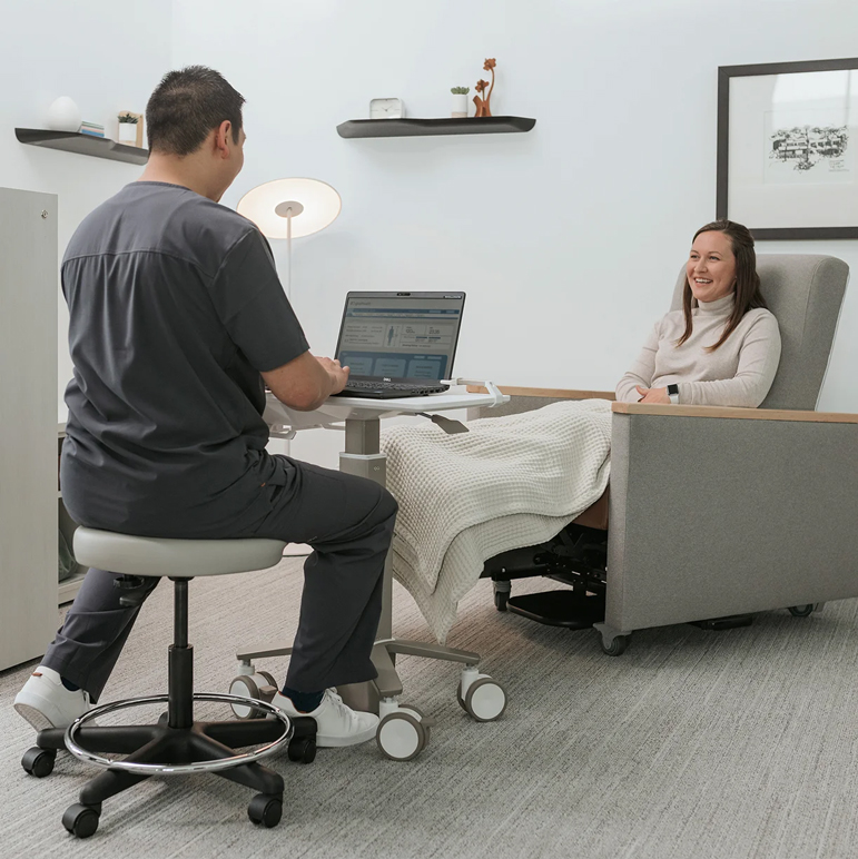Haworth Benson Recliner in grey upholstery in a hospital view 2