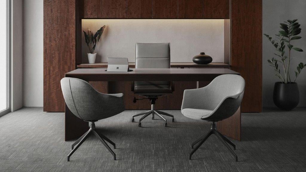 Haworth Tuohy Danza casegood, Meich desk, Pleat seating in a office room