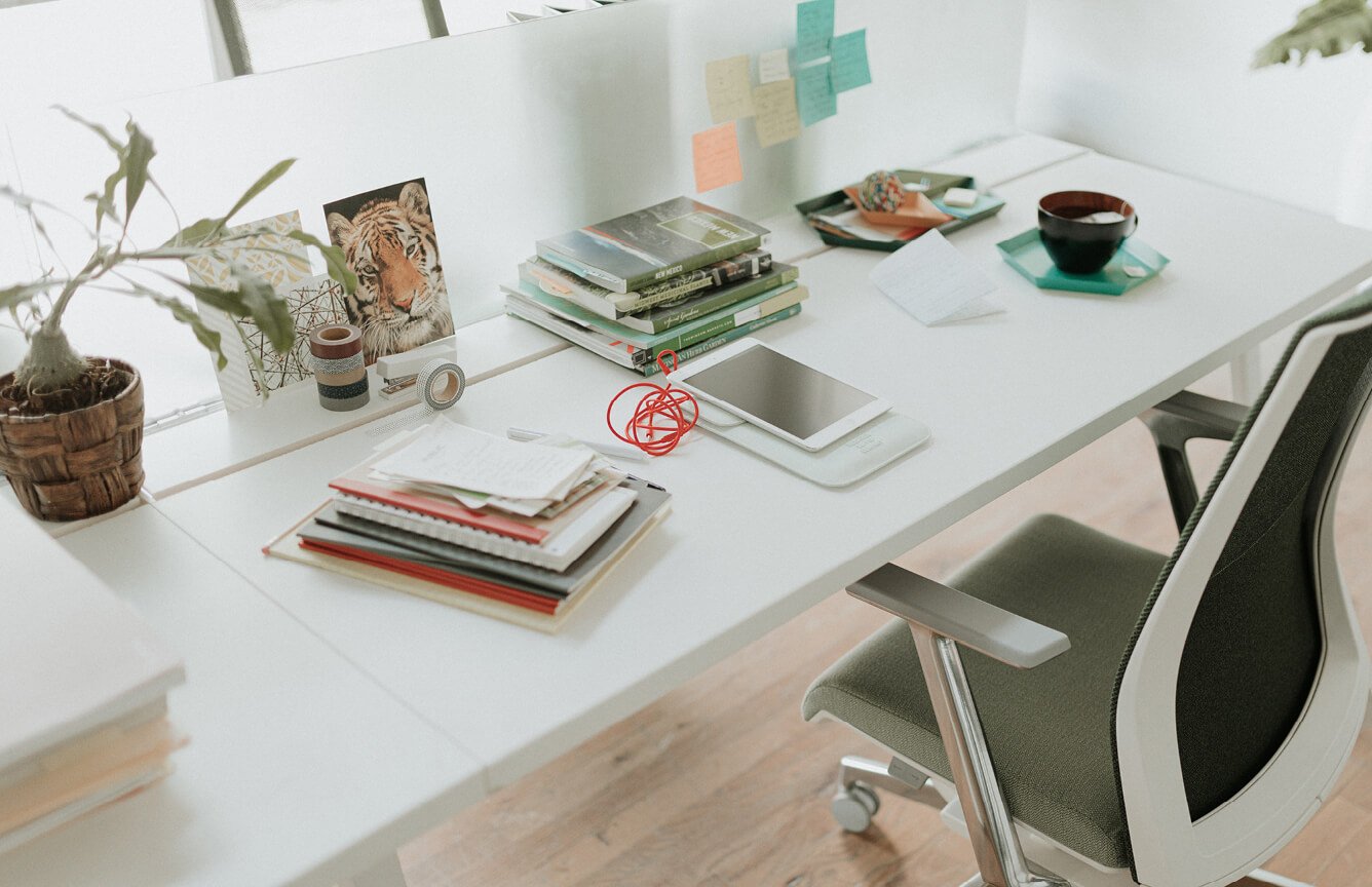 Individual workspace with Very computer chair.