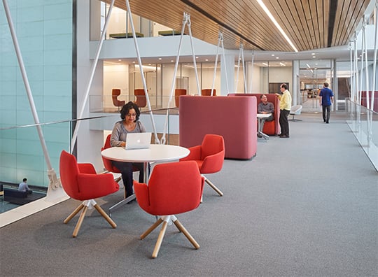 Haworth Poppy chairs in red upholstery in American Water office