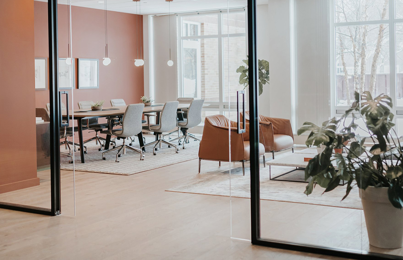 Haworth Archibald chair in brown leather in a office space