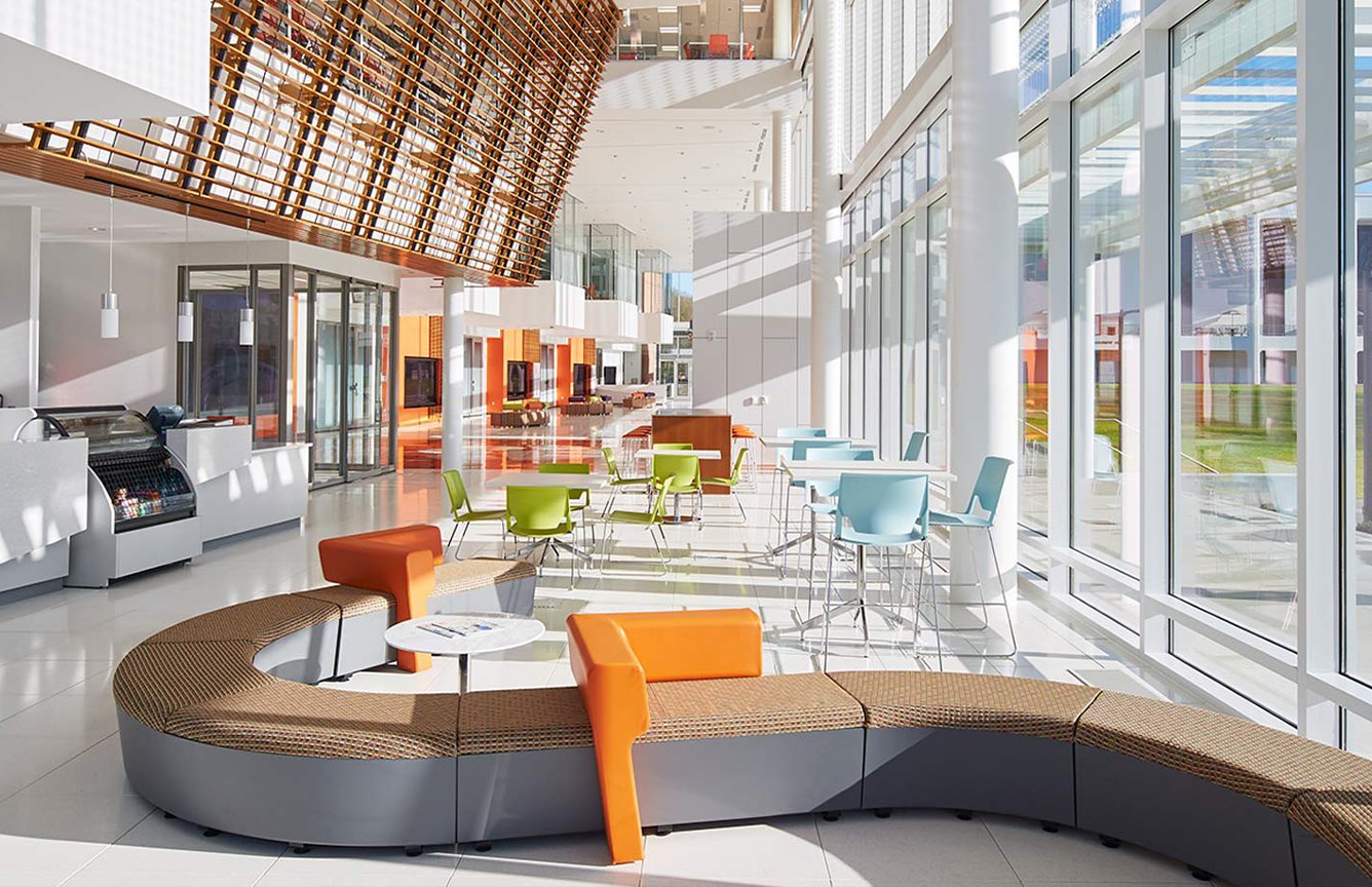 Haworth S lounge, X99 chairs, Pergola workspace in Clemson 