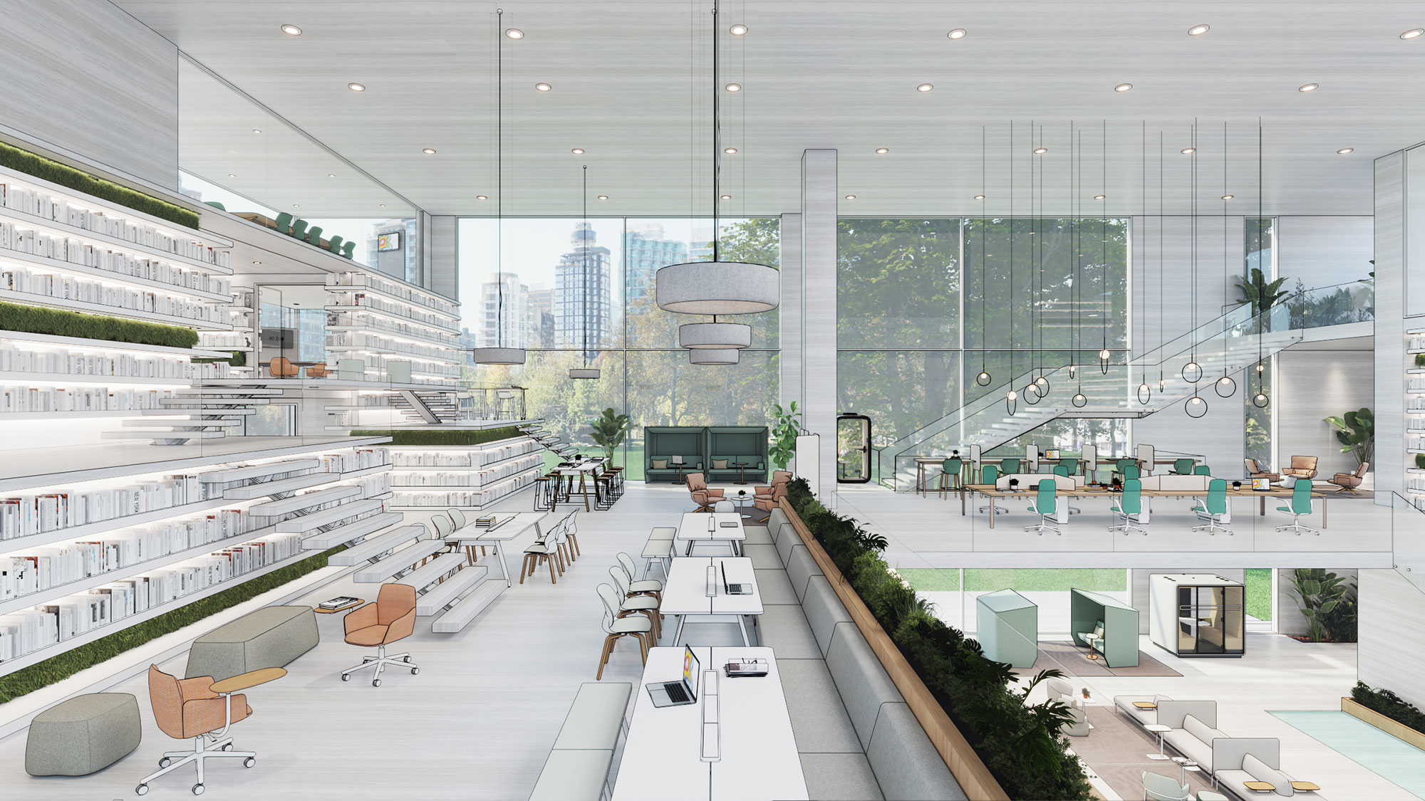 To prepare for the future campus, flexibility is essential. The intentional design of multi-use spaces takes inspiration from the progress of libraries and student unions. These versatile areas create an immersive and lively college atmosphere for students, visitors, and staff.​