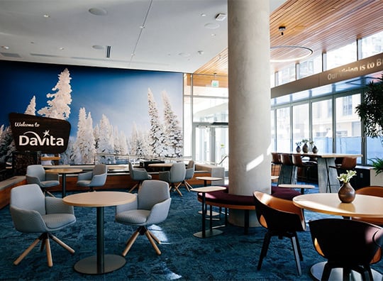 Haworth Poppy chairs in blue upholstery in Davita office