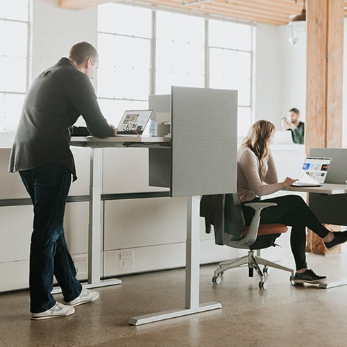 Haworth Height Adjustable workstation in an office space