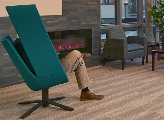 Haworth Windowseat lounge chair in teal green color in Lighthouse Surgery center's office