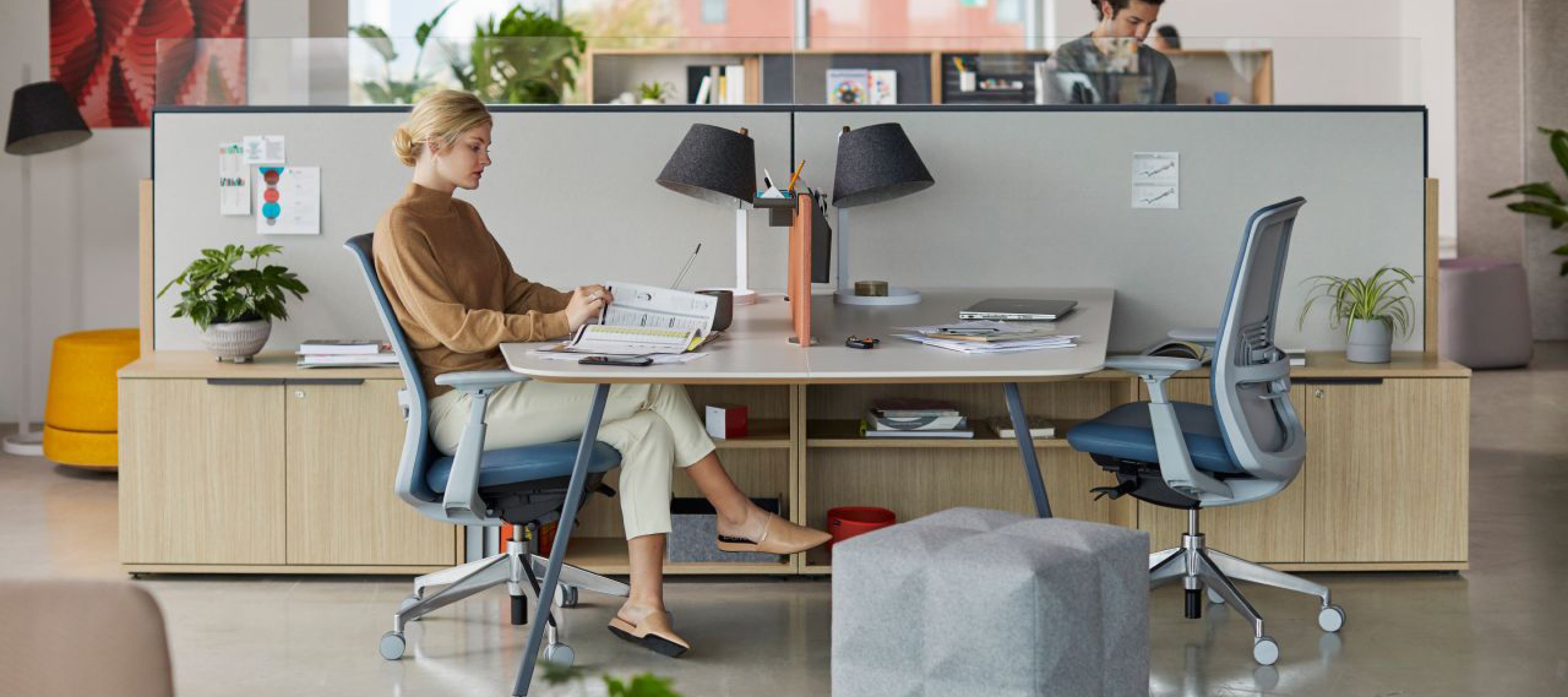 Haworth Zody chairs and Intuity table in a office space/