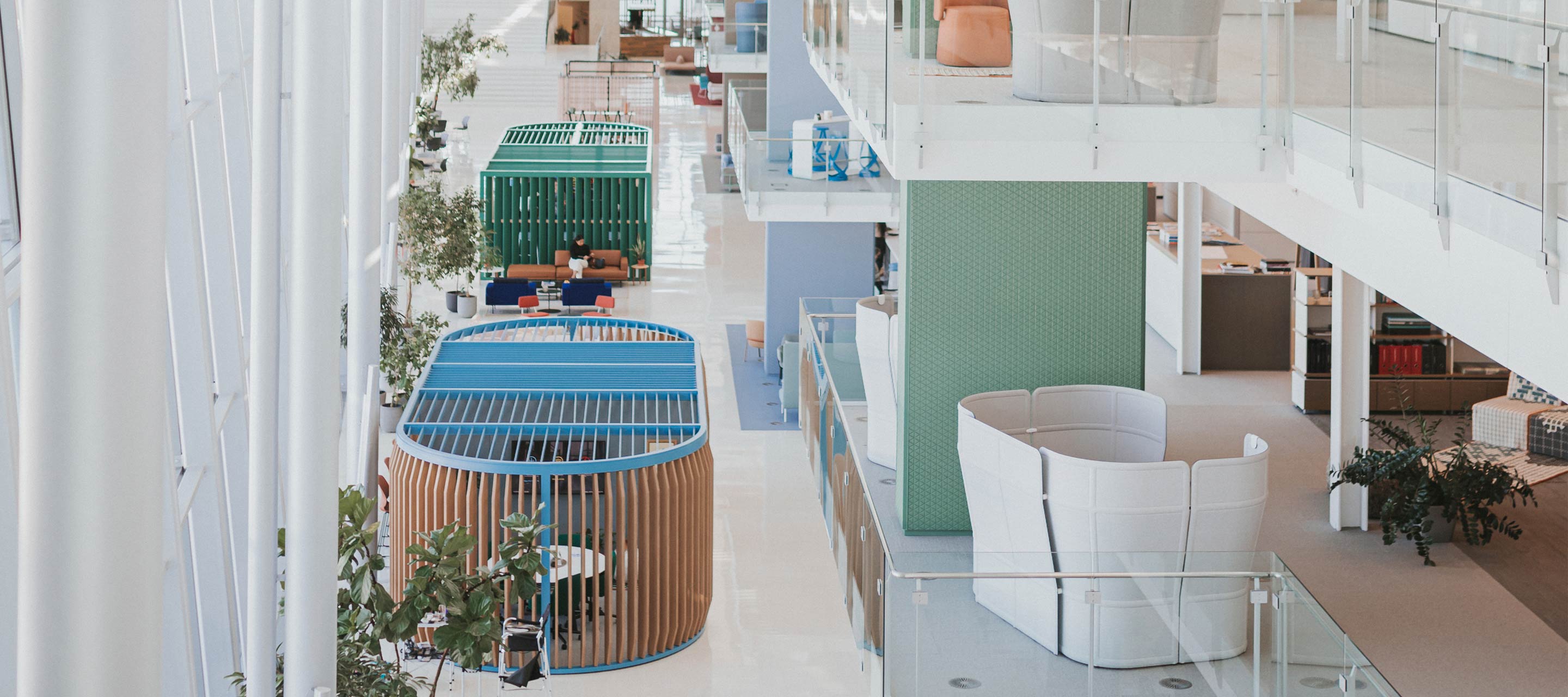 Open office space featuring Pergola and Openest Conference Booth.