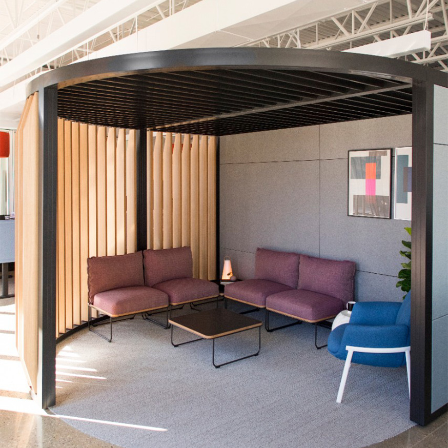 Haworth Pergola in brown color featuring Resonate lounge