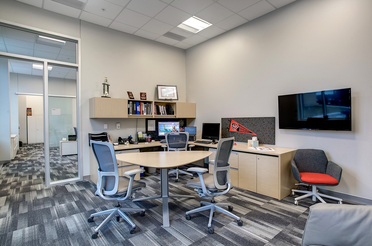 Haworth Zody chair in grey upholstery in a office space