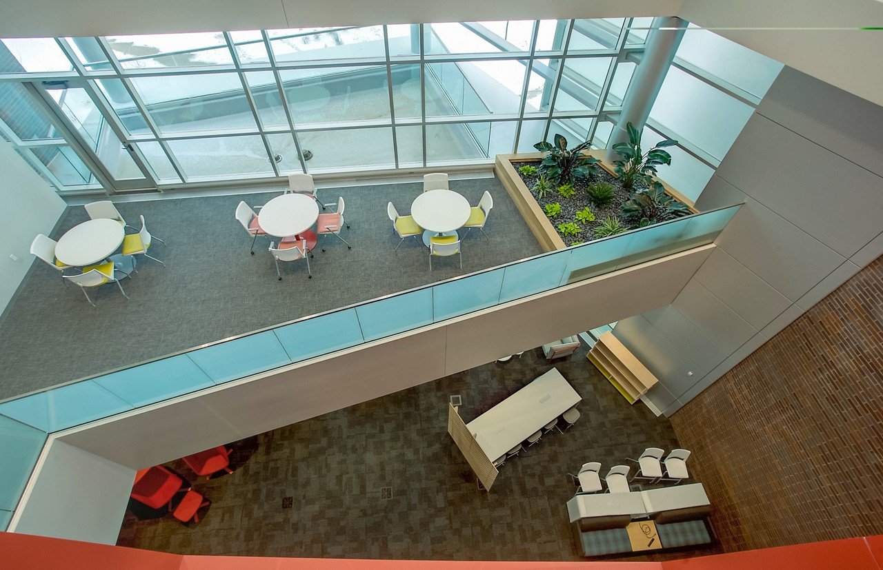 Haworth Very Side & Seminar chairs in yellow, red and white combinations as seen from the top