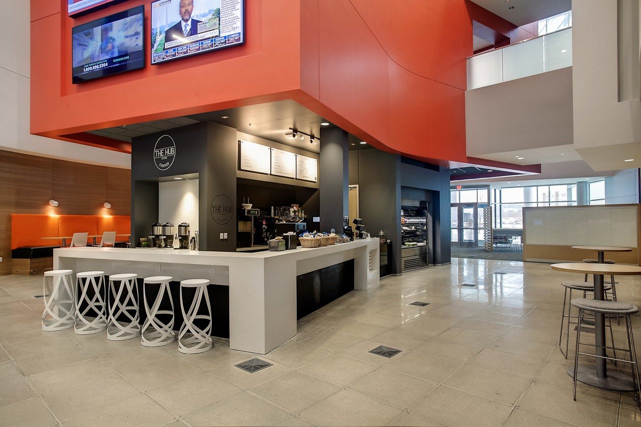 Haworth Hi pad stools in Davenport cafeteria