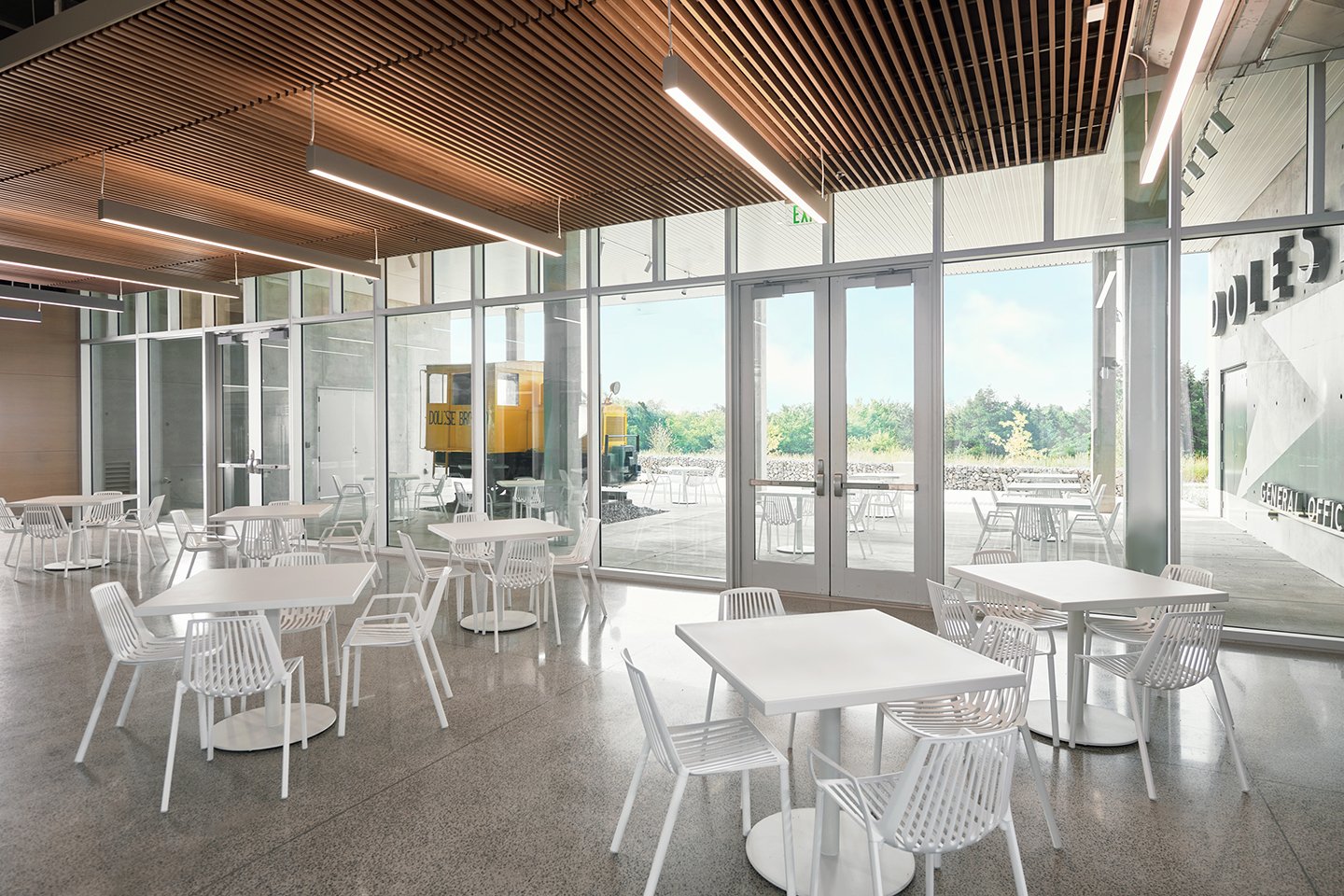 Haworth dining chairs in white in Dolese cafeteria