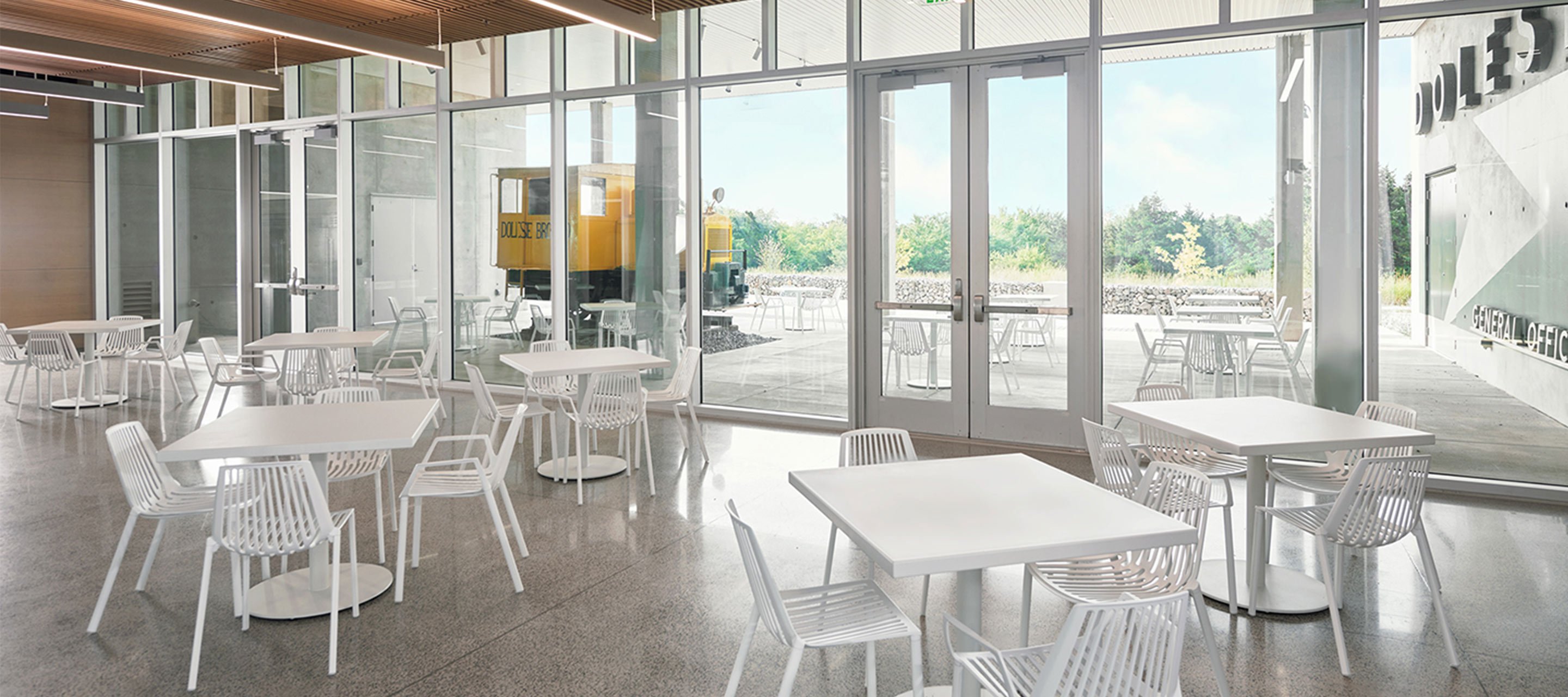 Haworth dining chairs in white in Dolese cafeteria
