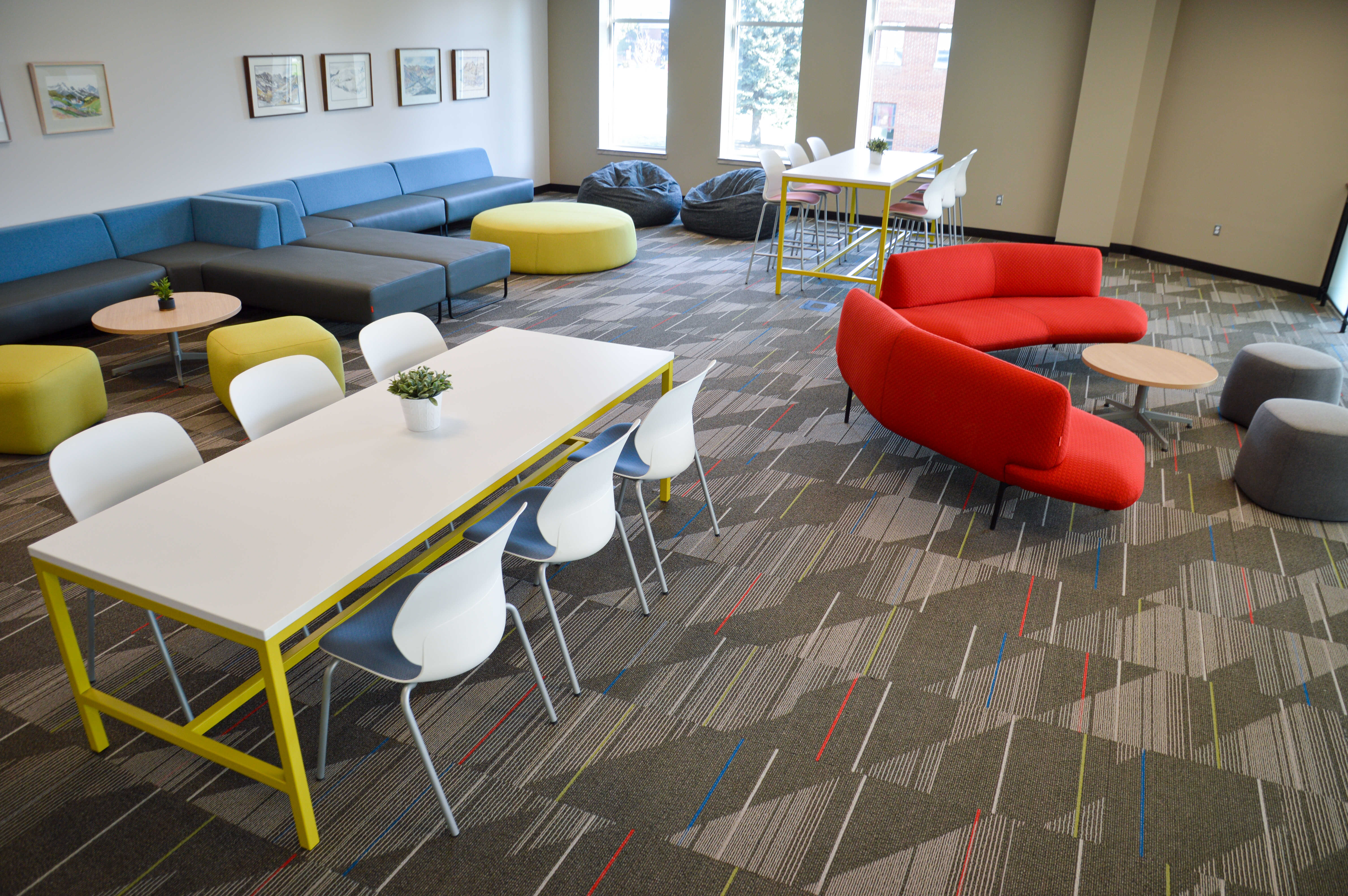 Haworth Maari chairs, Openest chick pouf, Feather lounge in Nazarene University