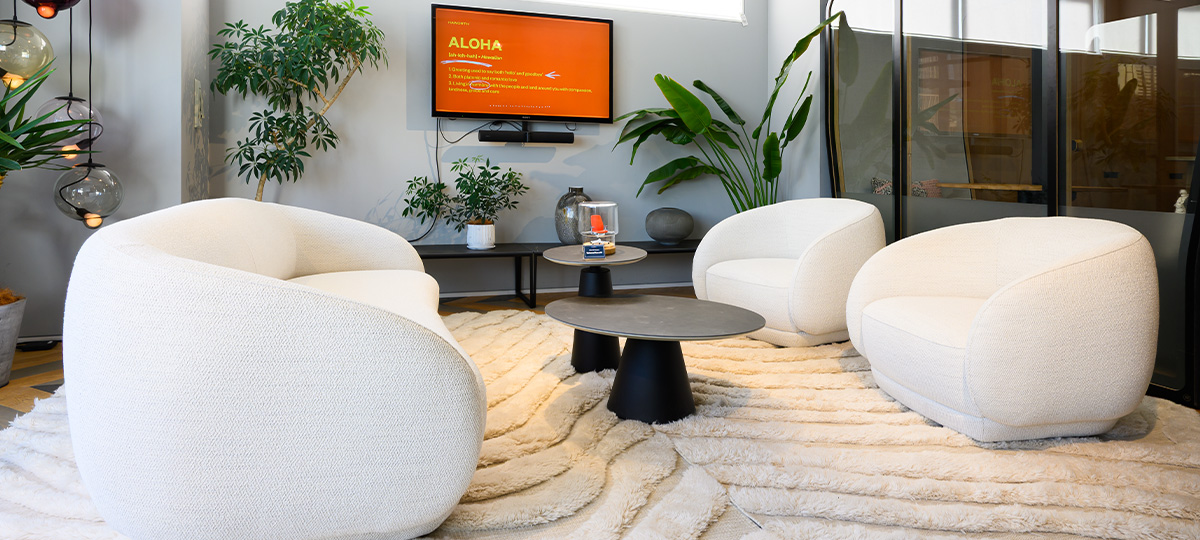 Biophilic lounge setting designed for wellbeing and comfort