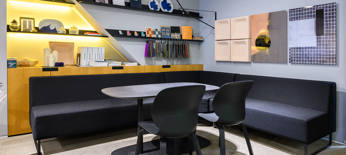Corporate area with fabric library and material displays