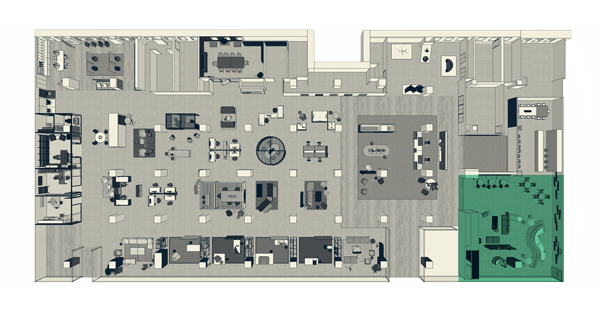 Haworth's floorplan at an office space of Cafe flloorplan