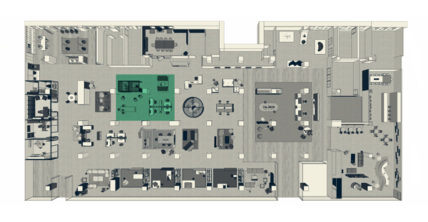 Haworth's floorplan at an office space view of creative team neighborhood