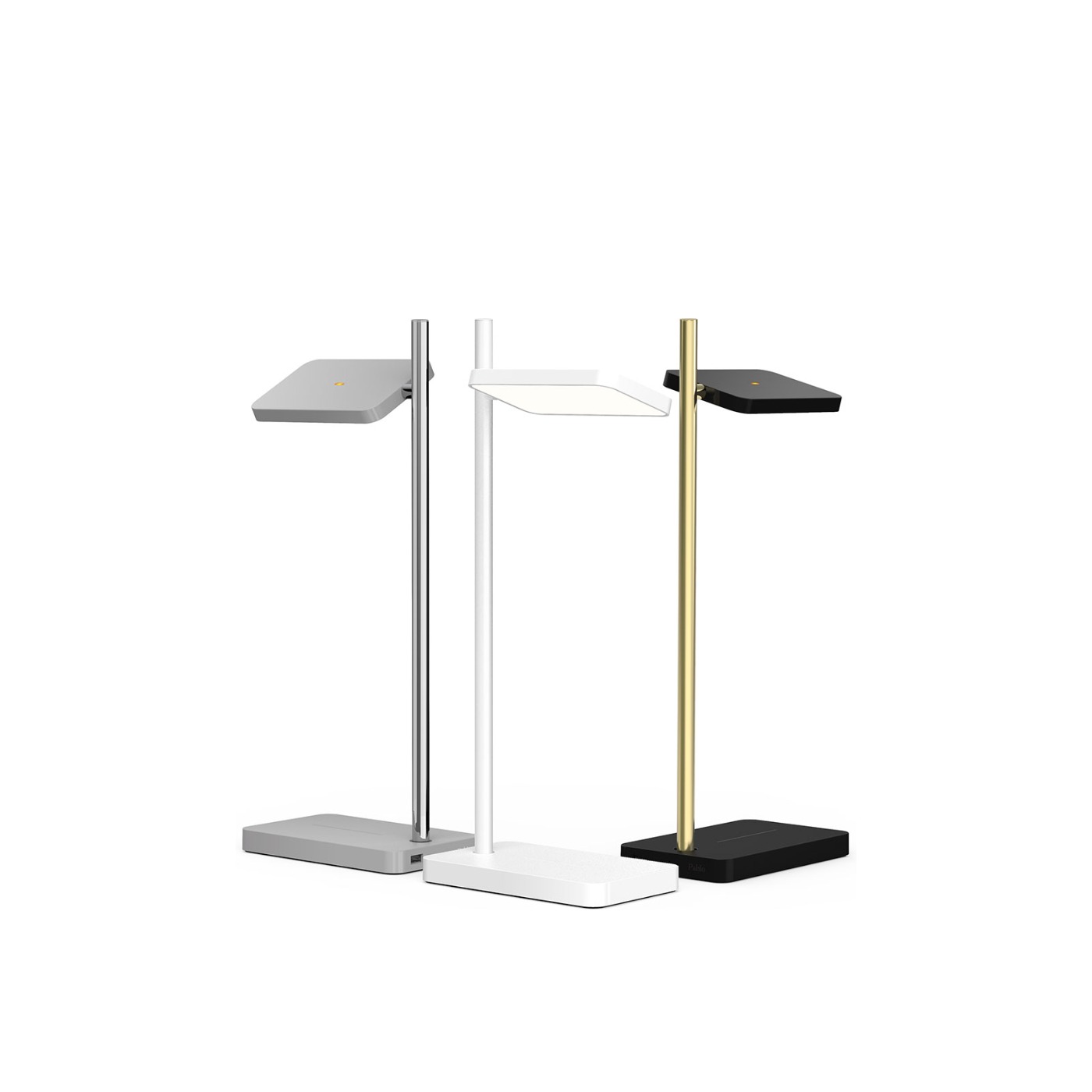 Haworth Talia Lighting by Pablo Designs in grey color, white color, and black color with gold pole