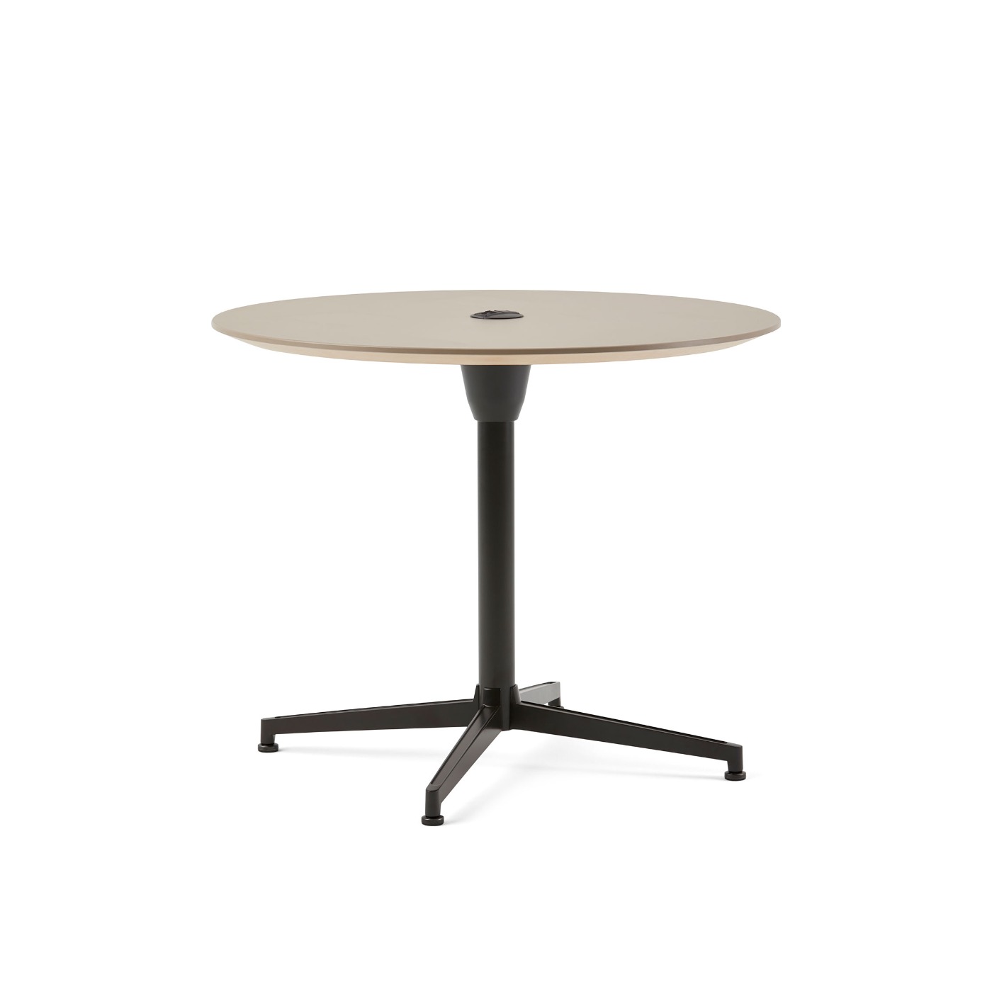 Haworth Jive Whitesweep table with circular top and 4 legs on the bottom