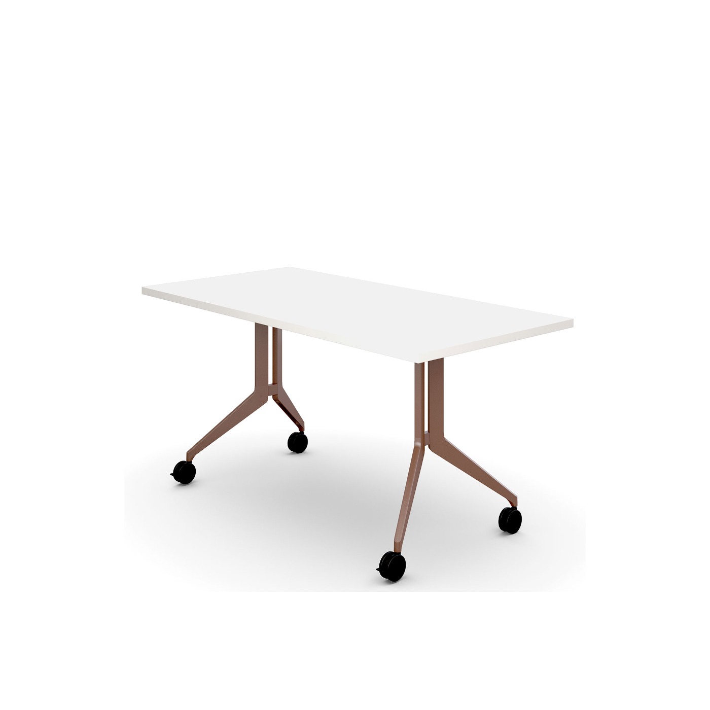 Haworth Planes Collaborative Table with white rectangle top and 4 legs with wheels