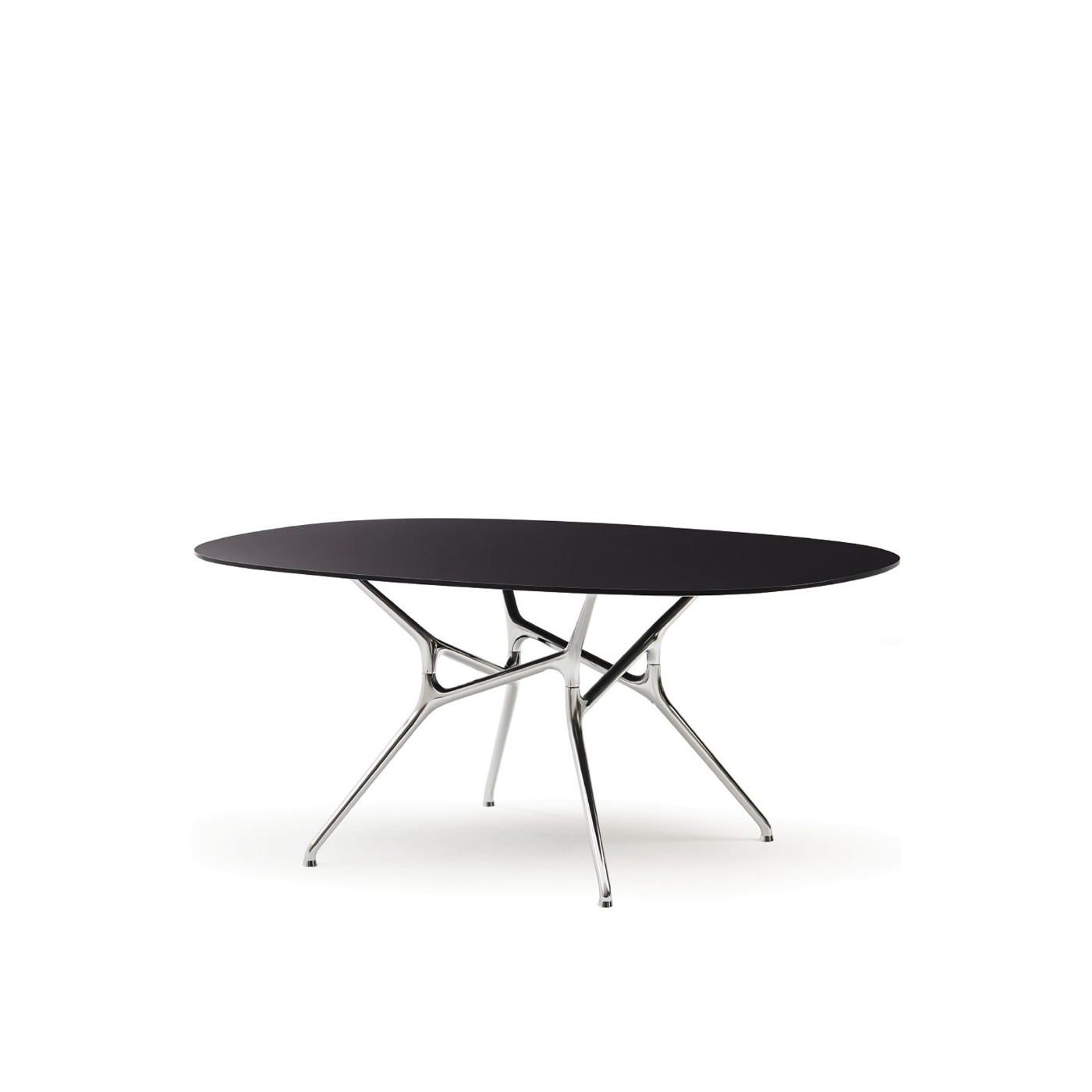 Haworth Branch table with matte black top and 4 aluminum legs