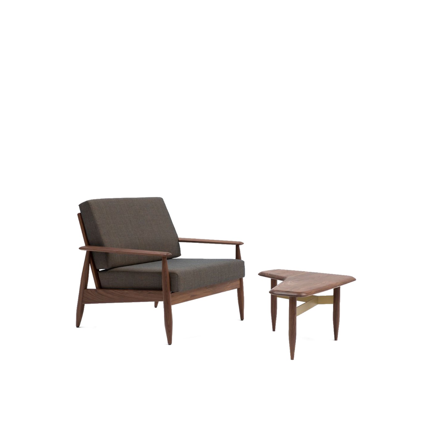 Haworth Buzzi Nordic ST100 lounge chair with laptop table in olive green and wood in a side view